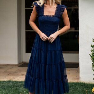 Baltic Born Emma Smocked Tulle Dress | Navy Size L